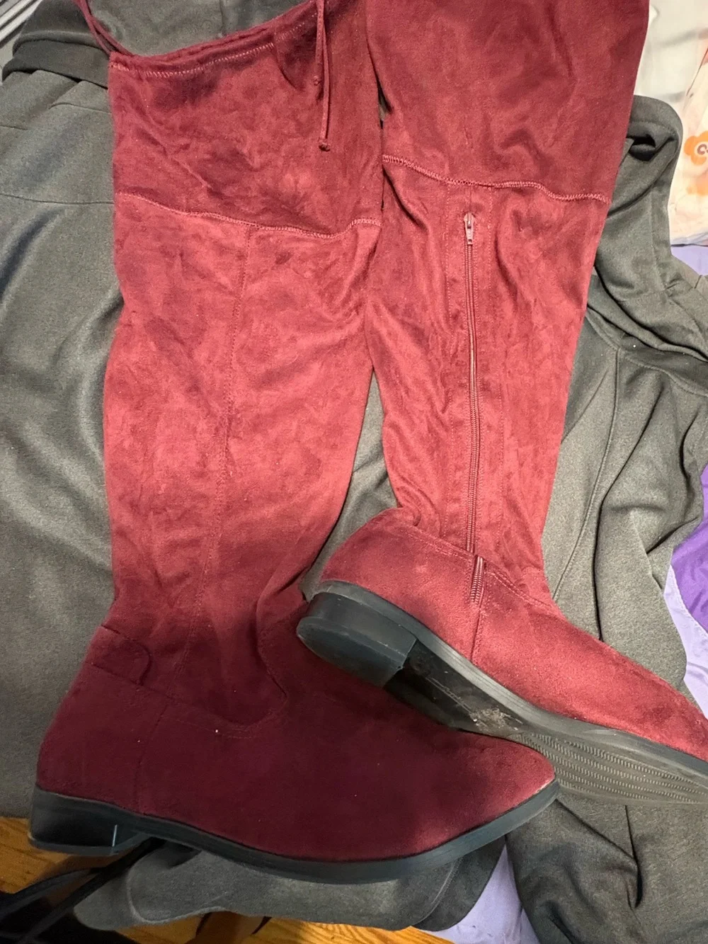 comfortview Burgundy thigh high Suede Boots